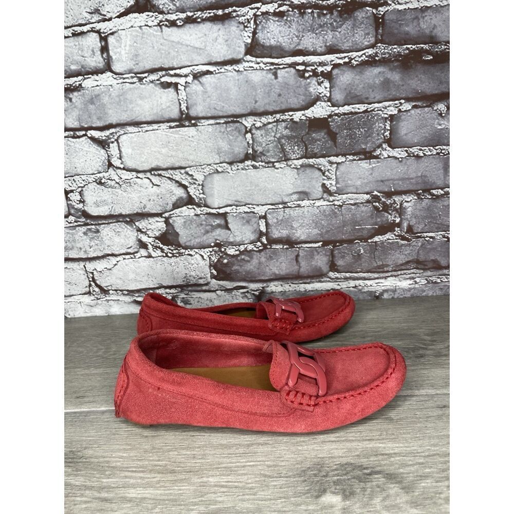 Piero Massetti Red Suede Leather Moccasin Driving Loafers Women Sz 37EU/6.5M US